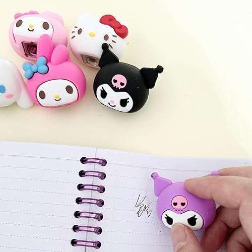 Miniatura 6 de Juego de papelería kawaii, 18 piezas, bonitos suministros escolares para niños, incluyendo lápices, borradores, adornos para lápices y sacapuntas,