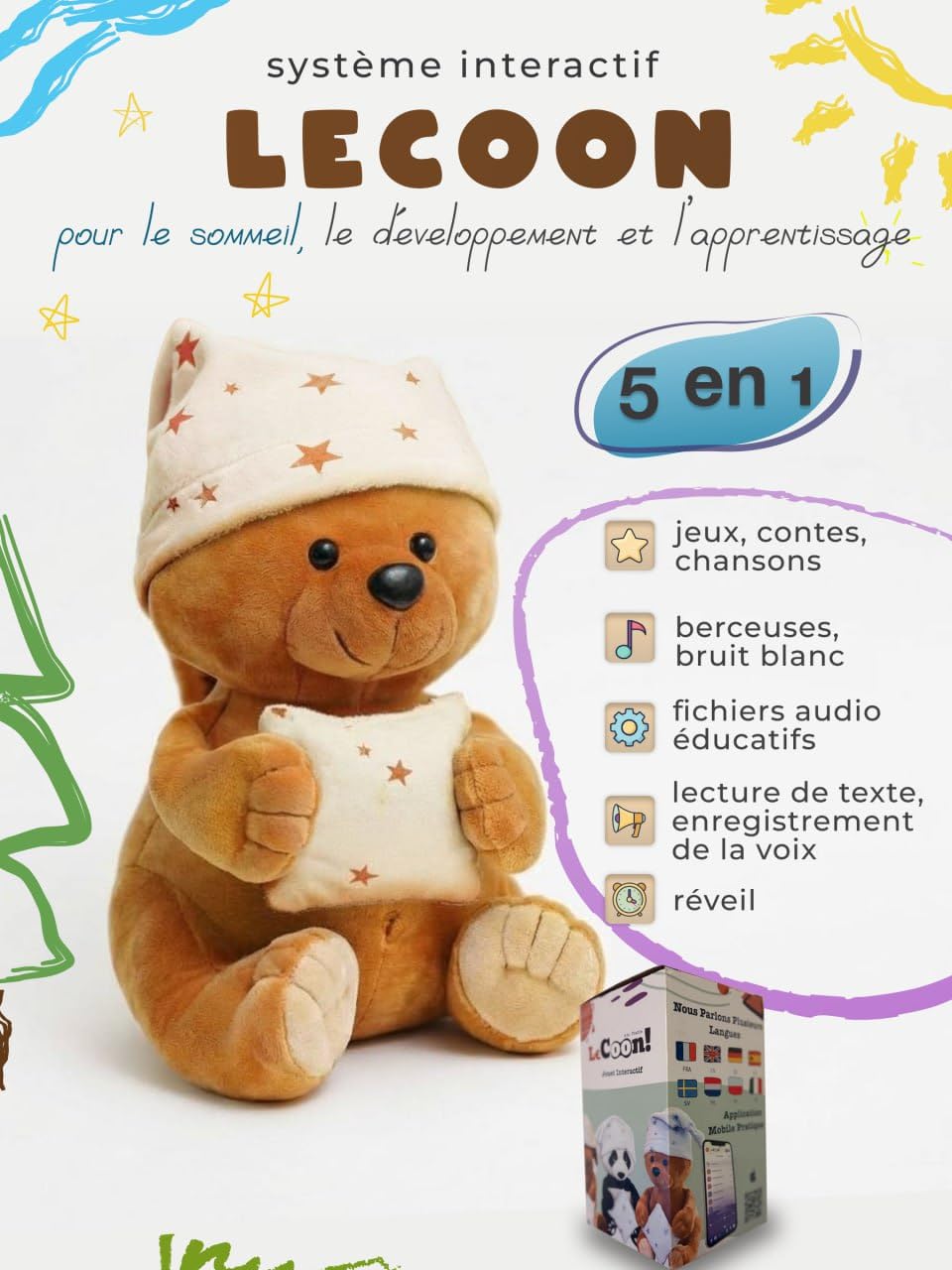 LeCoon Ours en Peluche – 500+ Histoires, comptines et berceuses