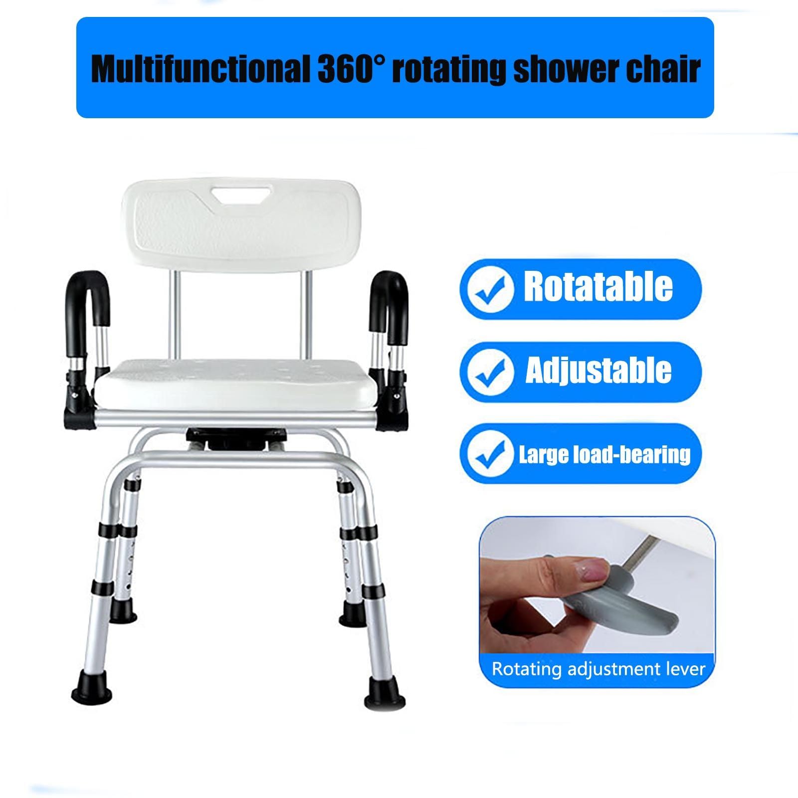 Silla de Ducha giratoria, Silla de Ducha Ajustable para Personas Mayores y discapacitadas,Asiento de Ducha Resistente y Taburete para bañera
