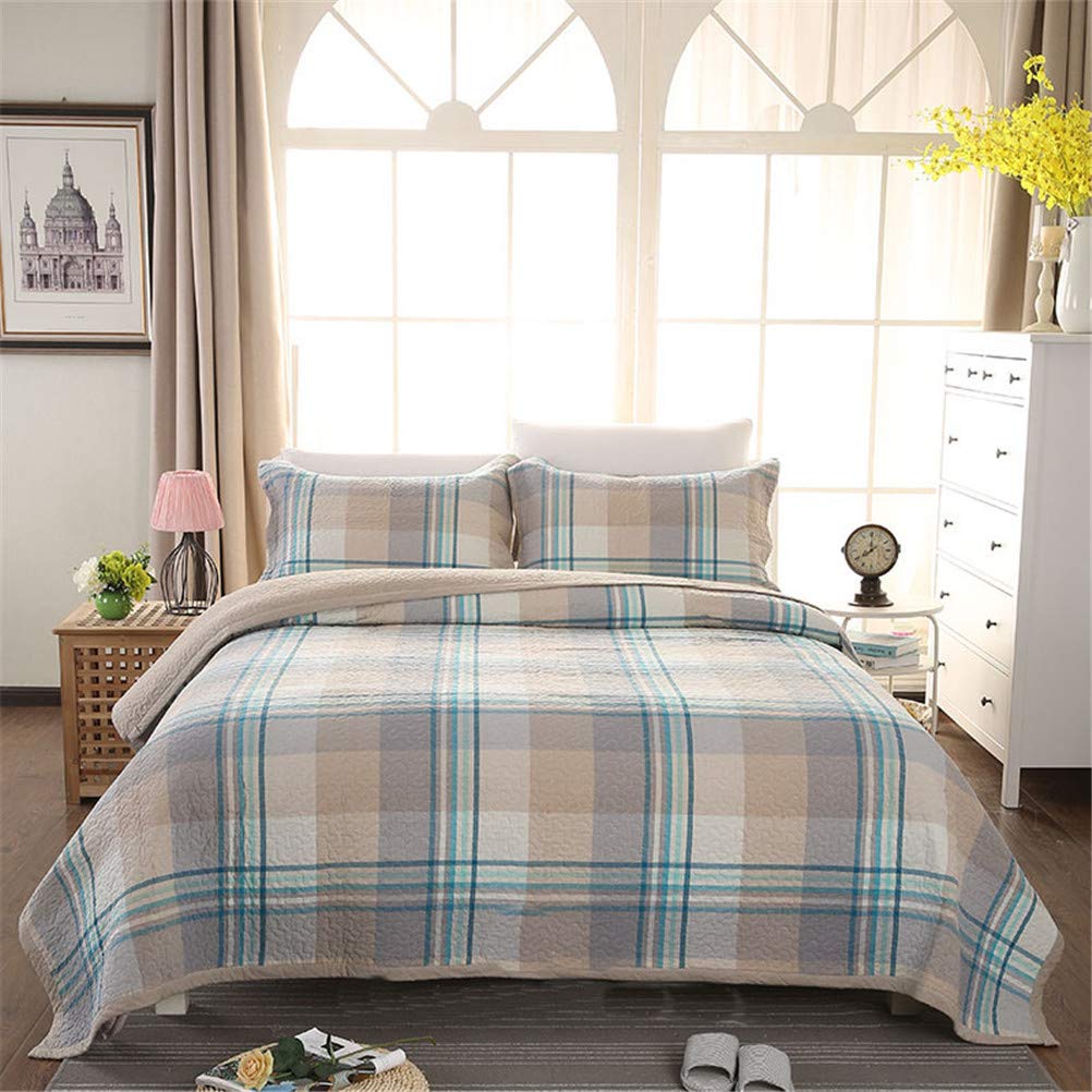 Couvre-lit king size Herbblue en coton de style nordique avec 2 taies d'oreiller 230x250 cm