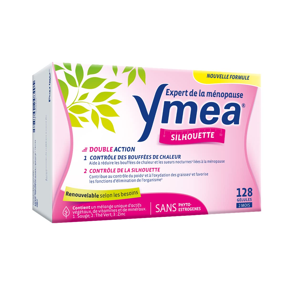 Ymea Silhouette - Complément Alimentaire ménopause - actifs végétaux, vitamines et minéraux - contrôle des bouffées de chaleur1 et de la silhouette2-128 gélules - 2 mois