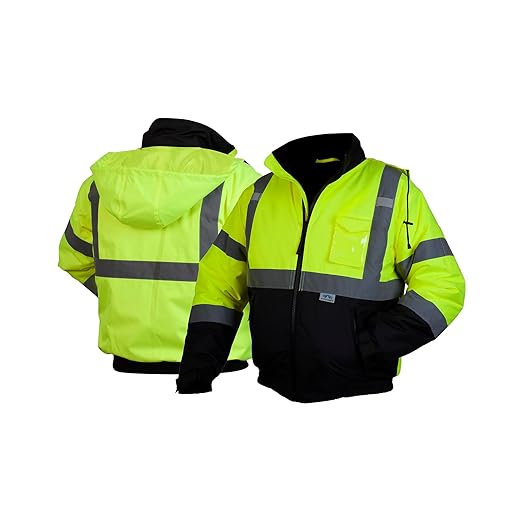 Pyramex Safety RJ3210L RJ32 Series Jackets Hi-Vis Lime Bomber Jacket with Quilted Lining - Size Large