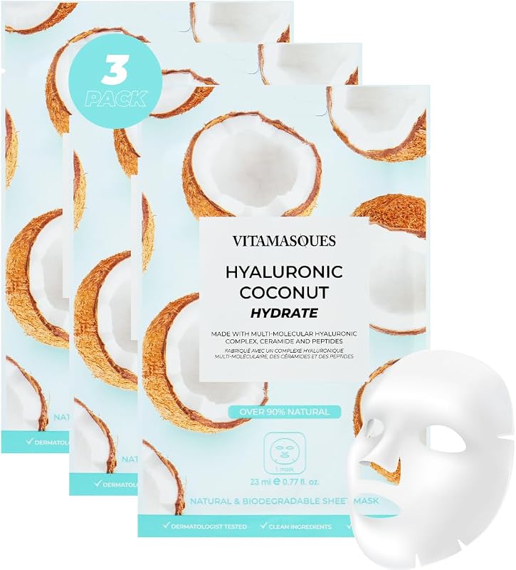 Máscara facial biodegradável de coco Vitamasques, pacote com 3