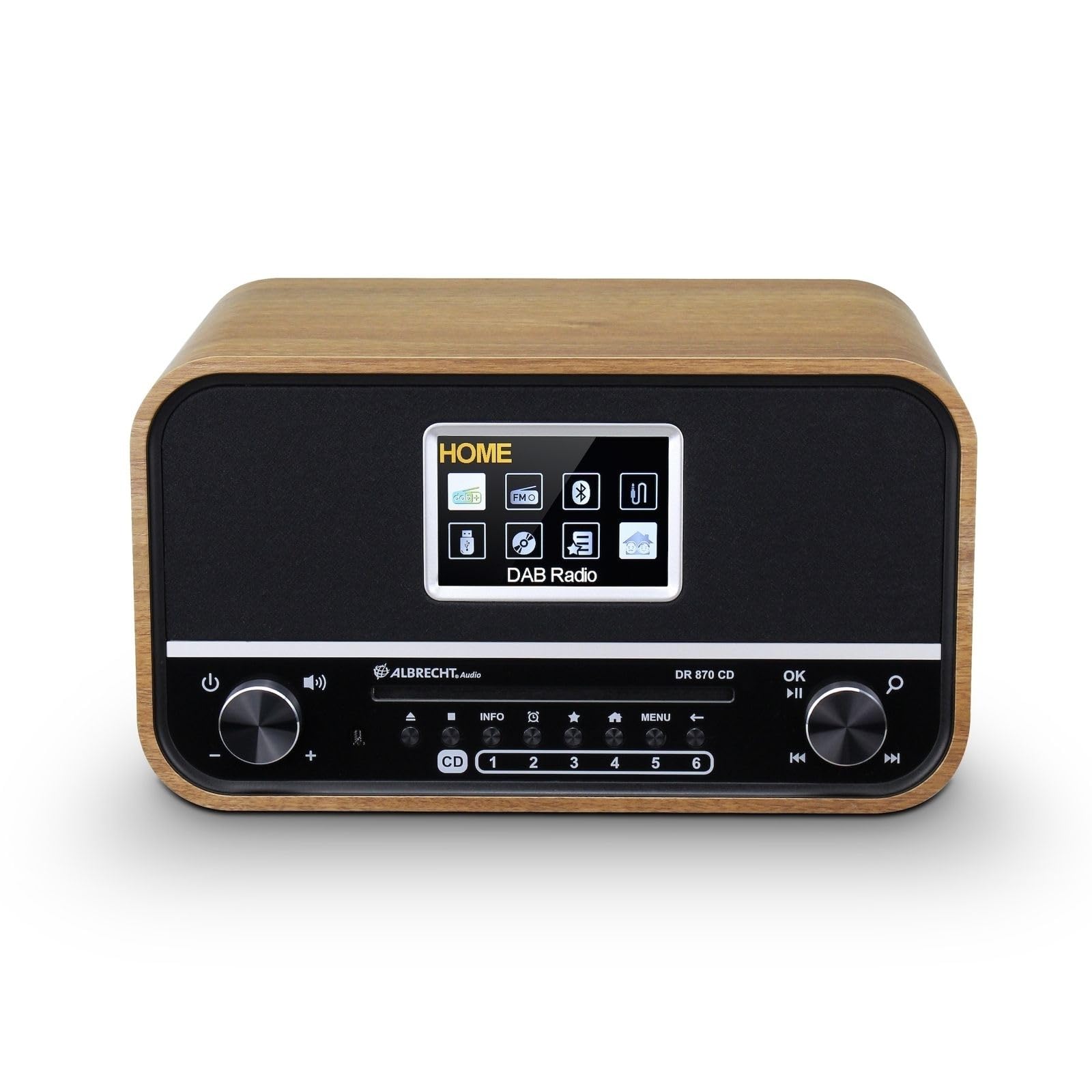 [HiFi Test SEHR GUT, Spitzenklasse 1,2*] Albrecht DR 870 CD Seniorenradio, DAB+/ UKW/CD/USB Radio, Tischradio, Bluetooth®, Weckfunktion, inkl. Fernbedienung, Walnuss, Schwarz