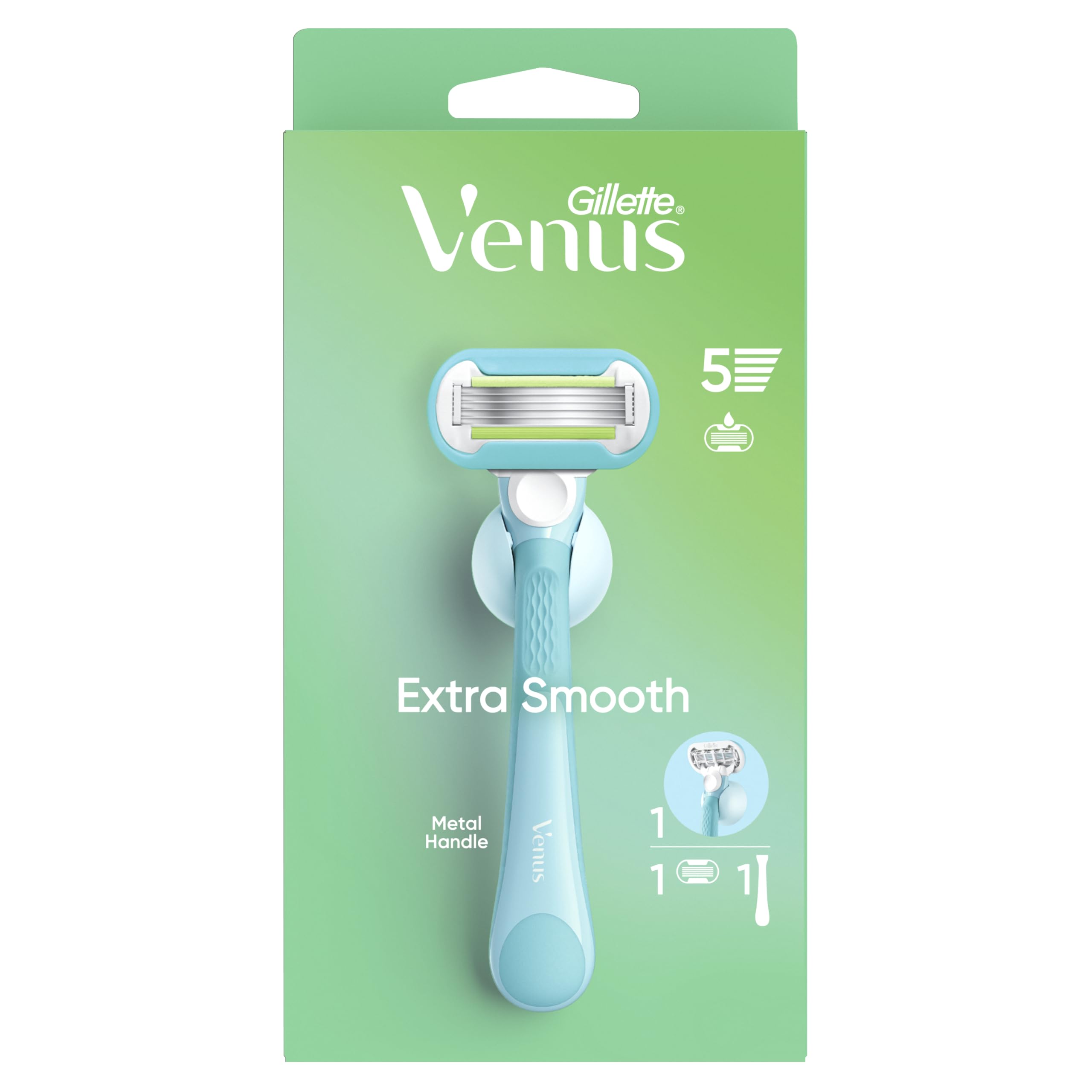 Gillette Venus Extra Smooth Razor, Women's 5-Blade Cartridge Razor with Pivoting Head, Silver