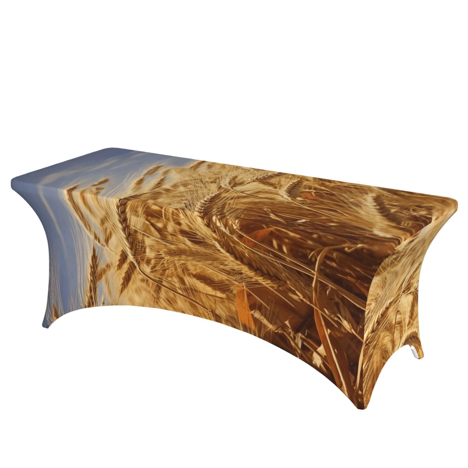DWVTSLH 6FT Spandex Table Covers for Rectangle Tables, Wrinkle Resistant Stretch Tablecloths, Ultimate Fitted Wheat Harvest Table Cloth for Party, Wedding, Banquet