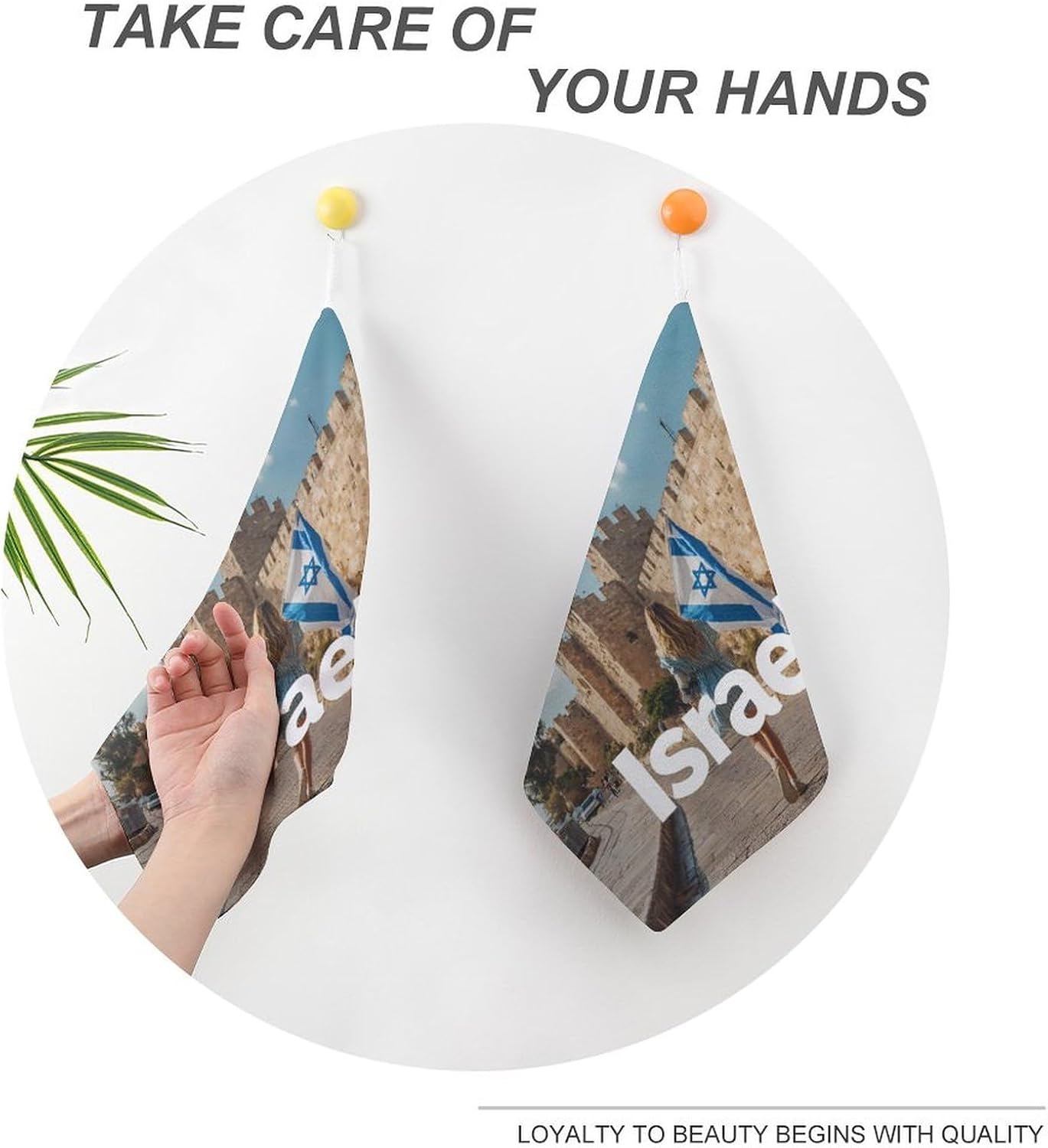 Zionist Women Holding Israeli Flag Hand Towels for Bathroom Handkerchief | Absorbent,with Hanging Loop,Kitchen Towels,for Home Hotel,Soft