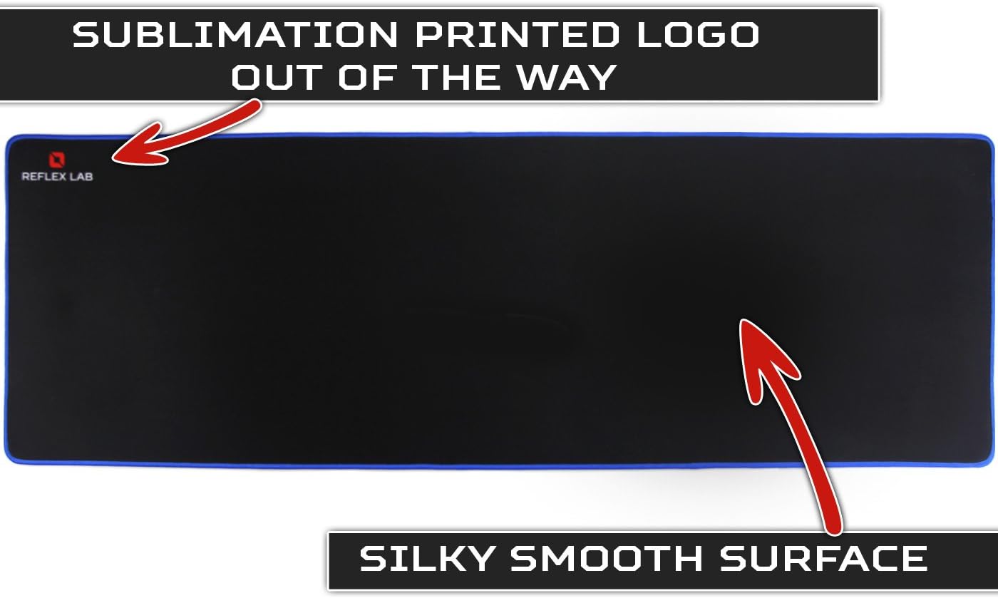 Reflex Lab Large Extended Heavy Gaming Mouse Pad/Mat, (Blue) Stitched Edges, Waterproof, Ultra Thick 5mm, Silky Smooth-36”x12” Mousepad