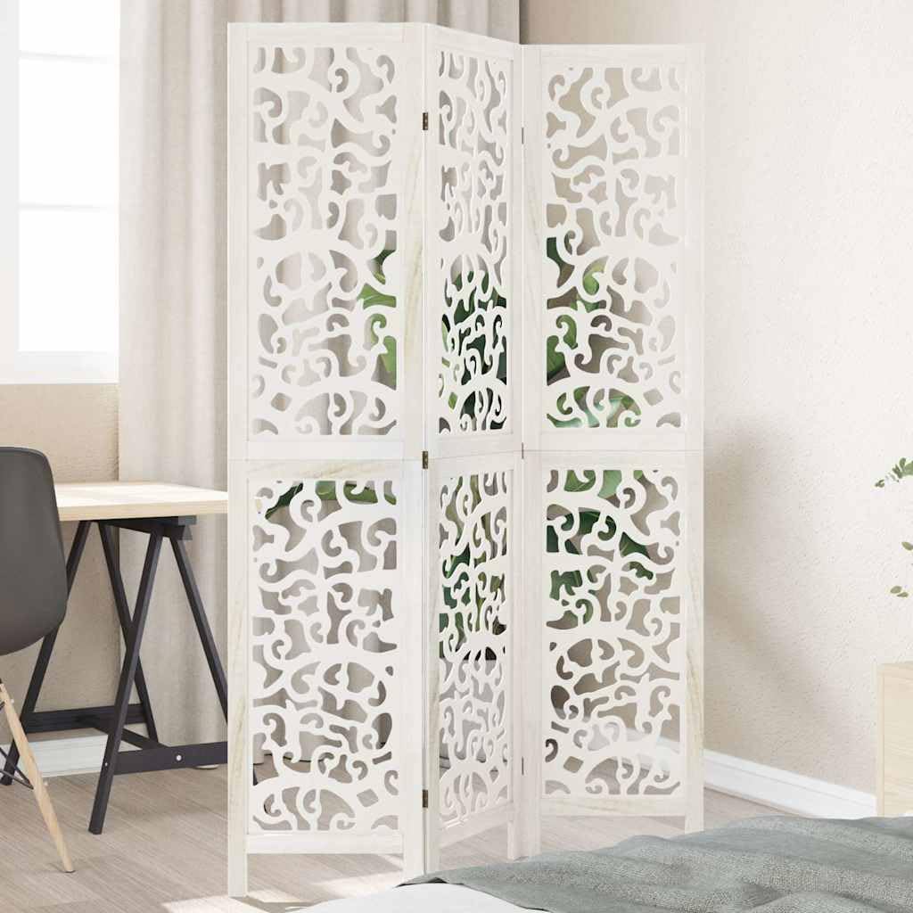 Paravent 3 pièces blanc en bois massif de paulownia haut de gamme 180cm