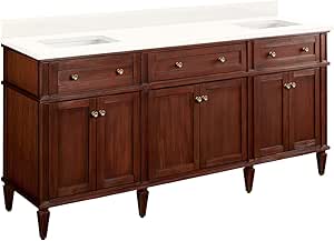 Signature Hardware 465067 Elmdale 72" Free Standing Double Vanity Cabinet Set with Mahogany Cabinet, Vanity Top and Rectangular Undermount Sinks - No Faucet Holes - Antique Brown/Arctic White