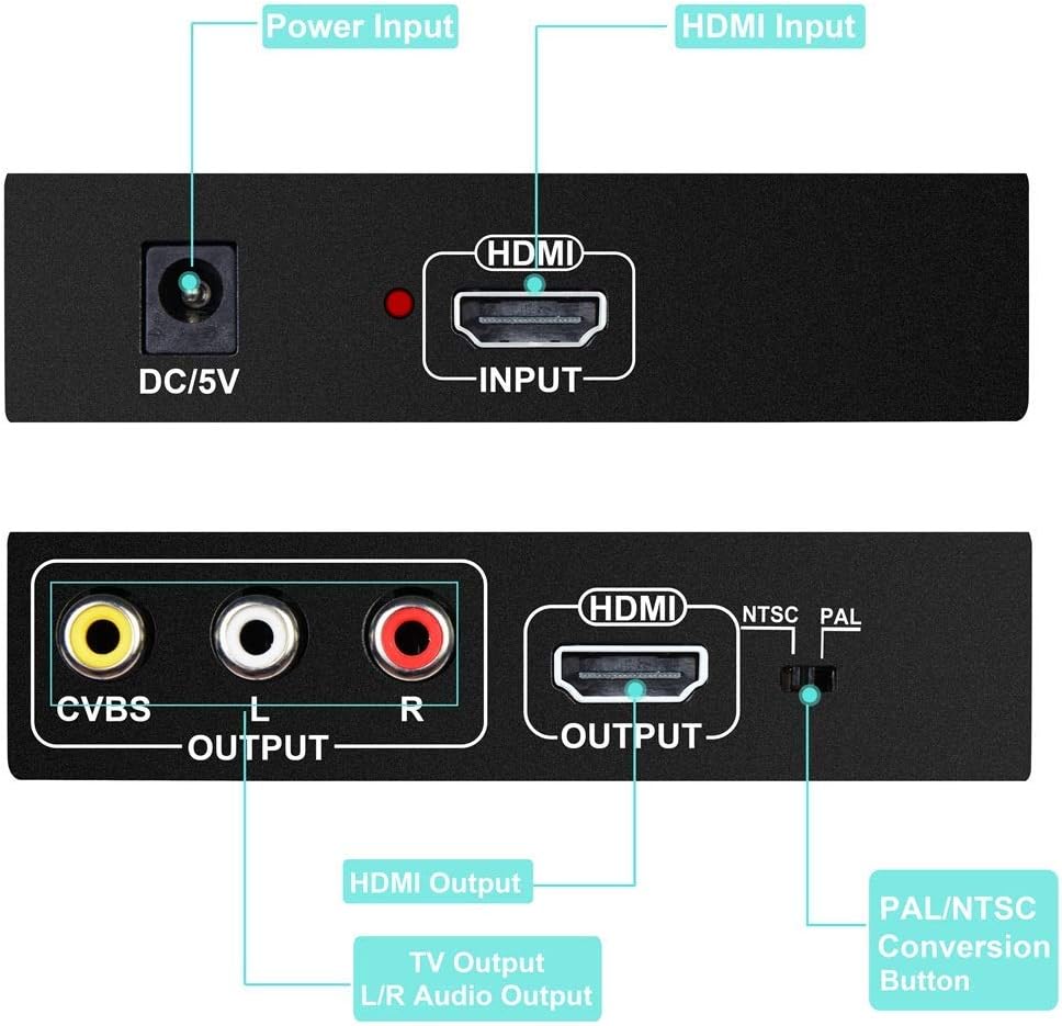 Discount HDMI to RCA and HDMI Adapter Converter, NEWCARE HDMI to HDMI+3RCA CVBS AV Composite Video Audio Adapter/Splitter, with Power Adapter Support 1080P, PAL, NTSC, for HD TV, Older TV,Camera, Monitor, etc