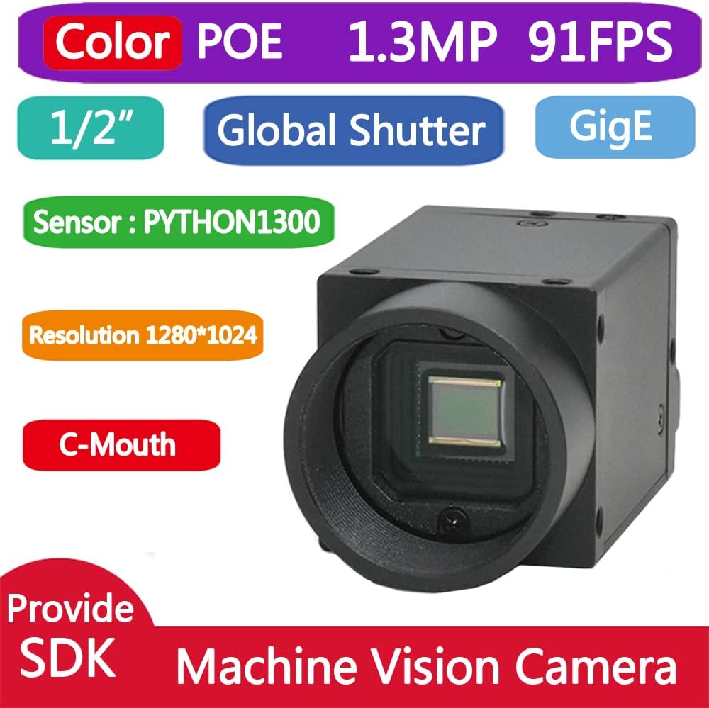GigE Ethernet 1.3MP 1/2" Color Industrial Camera Machine Vision Global Shutter C-Mouth Camera Sensor 1280X1024 91FPS