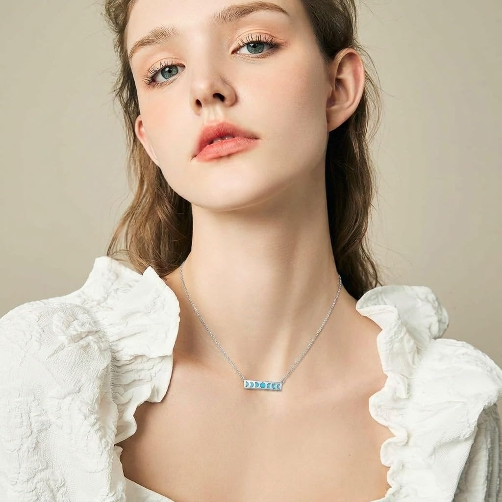 Collier phases de la lune en argent sterling 925 avec pendentif turquoise - Bijou gothique - Cadeau pour femme