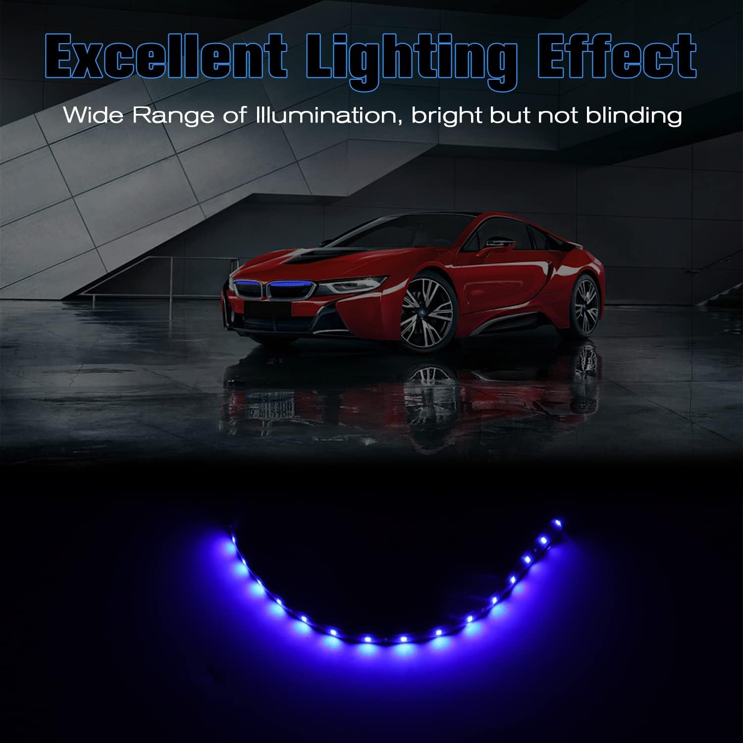 Blue LED Strip Lights for Car BaishenglinMotor 12-Pack DC12V Waterproof 30CM/11.8"/1FT 5050 15-SMD LED Strip Underbody Light for Car Motorcycles Golf Cart Decoration Led Interior Exterior Strip Lights