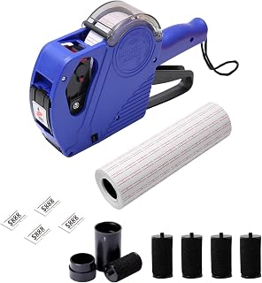 MX-5500 8 Digits Price tag Gun with 5000 Sticker Labels and 5 Ink Refill, Label Maker Pricing Gun Kit Numerical Tag Gun for Grocery Retail Store & Office,Organization Marking Price tag Gun (Blue)