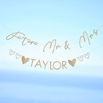 Ginger Ray Gold Customisable Surname Mrs Engagement Bunting Decoration