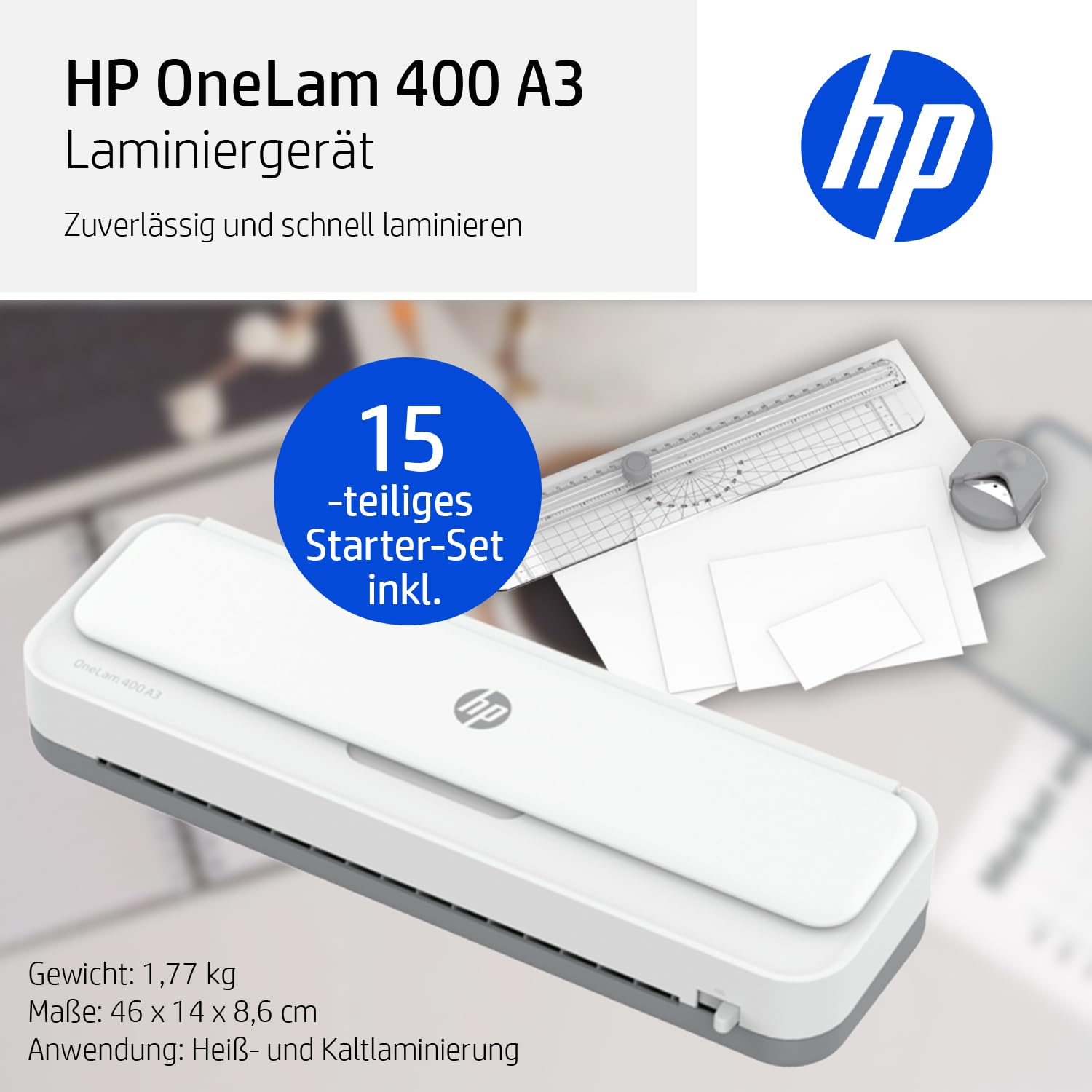 HP OneLam 400 A3, Laminiergerät, 75/80-125 Micron, 400 mm pro Minute, inklusive Zubehör