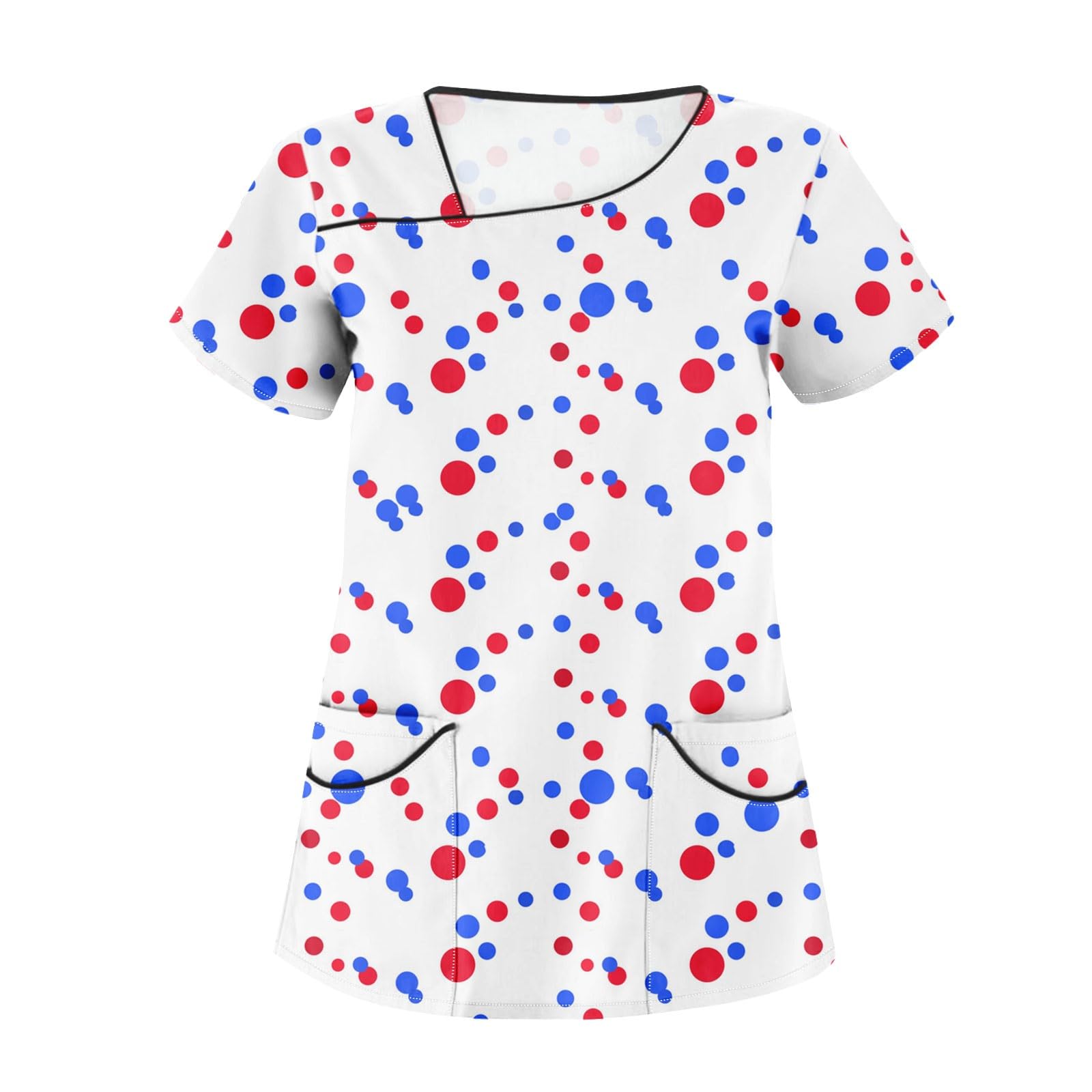 4th of July Outfits for Women Slant Collar Short Sleeve Working T-Shirts Comfy Print Scrubs Tops Cute T Shirts