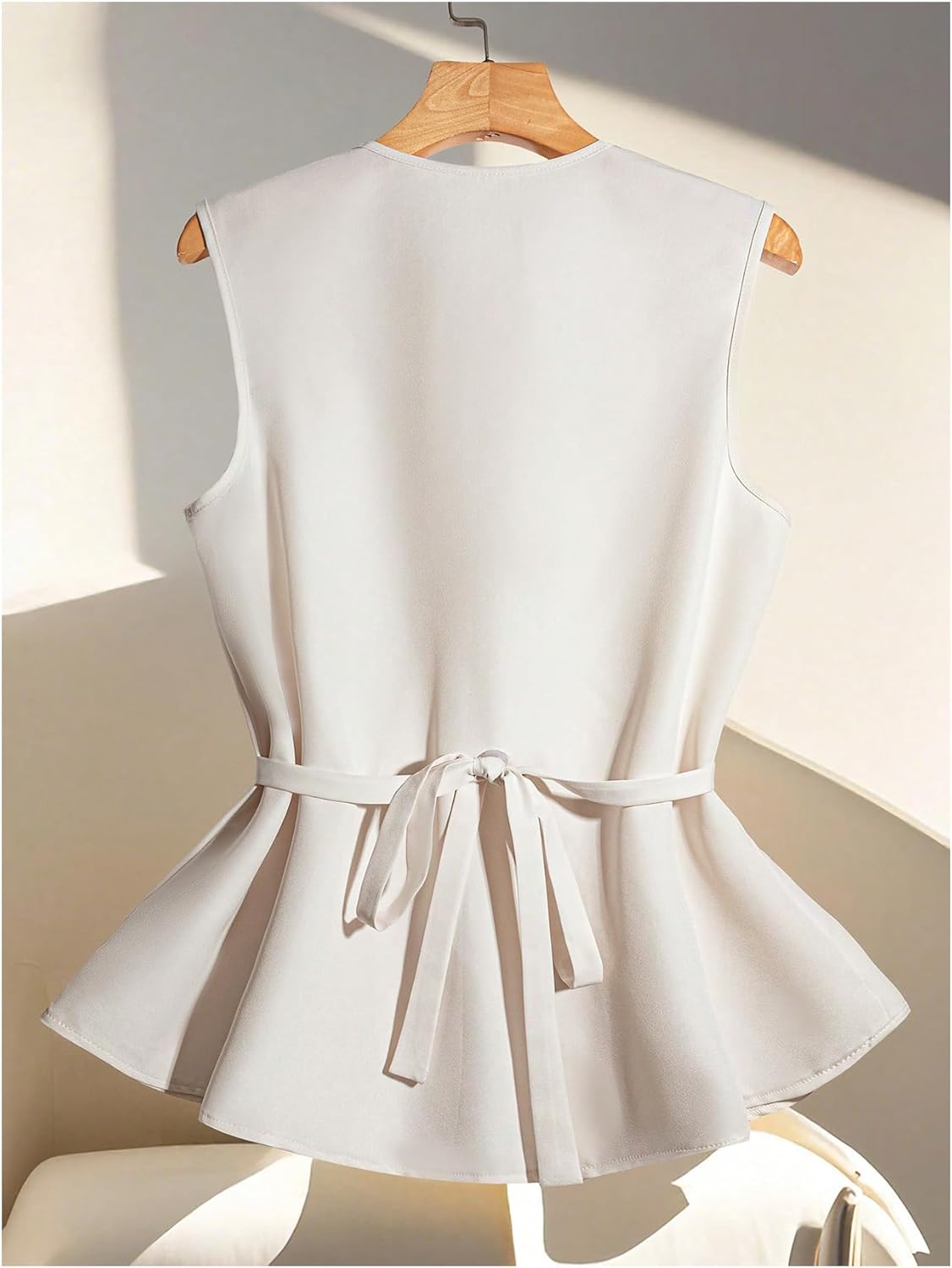 GORGLITTER Women's Double Button Sleeveless Blazers Vest Top Tie Back Suit Vest Wrap V Neck Dressy Office Waistcoat - Image 2