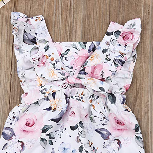Newborn Infant Baby Girl Floral Ruffle Bowknot Romper Bodysuit One-Piece Jumpsuit Summer Outfits Clothes (12-18 Months, Floral) #TOP5