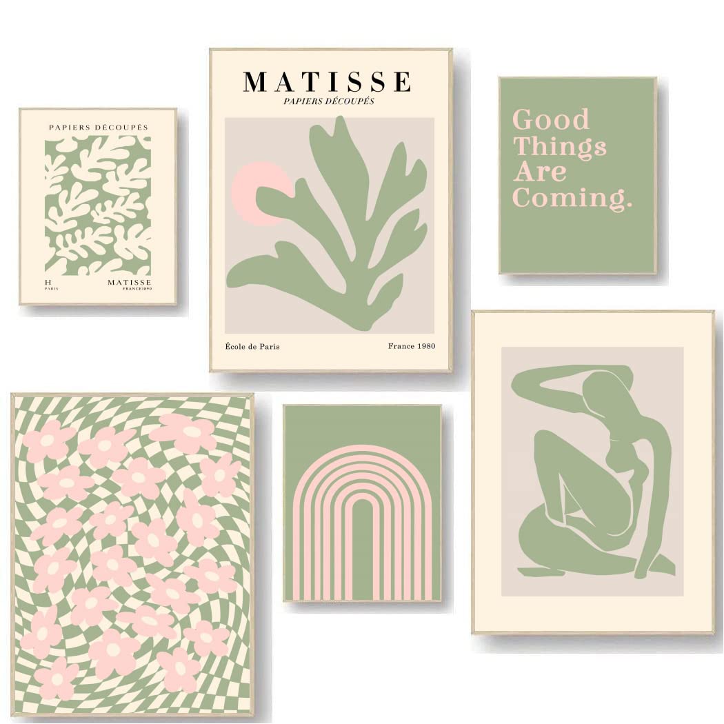Sysoom Girls Pink Dorm Decor For College ,Preppy Room Decor,Danish Pastel Room Decor, And Green Wall Decor,Dorm Room Wall Decor,Matisse Wall Art For Dorm,Bedroom,Gallery（Unframed 12"X16"）