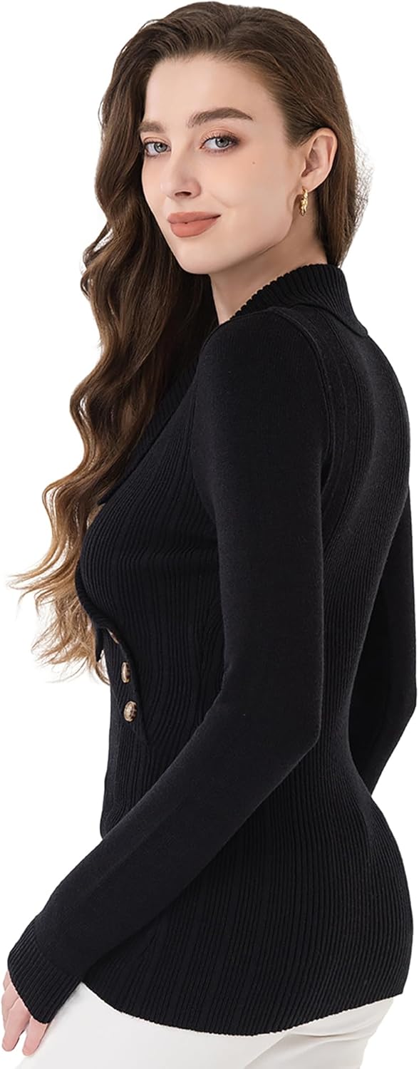 AmélieBoutik Women Slim Fit Sexy Casual Shawl Collar Faux Wrap Knit Long Sleeve Pullover Sweater - Image 2