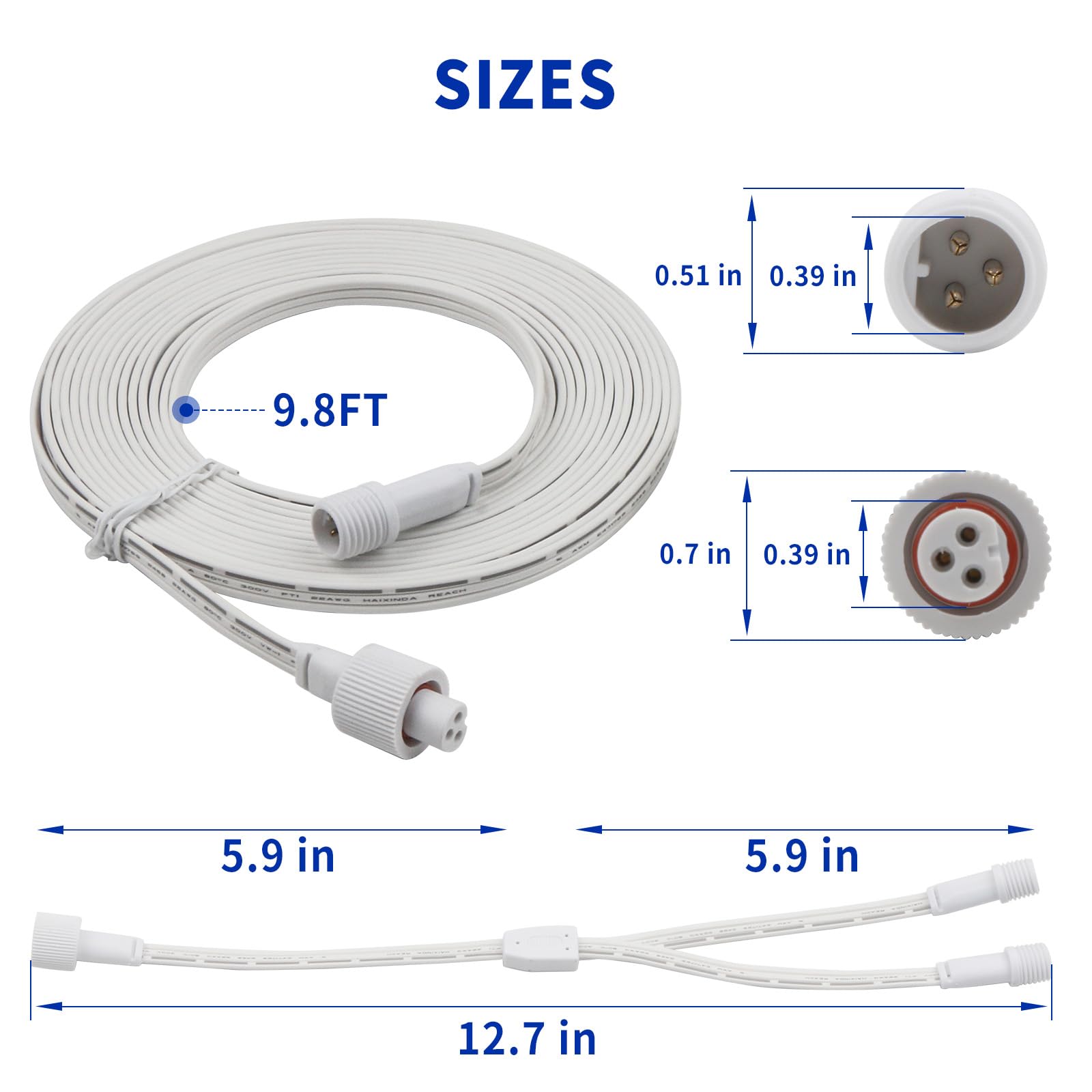 Cable de extensión para exteriores de 9.8 pies para luces Govee, cable divisor en Y impermeable IP68 de 3 pines, cable de alimentación de iluminación permanente para patio, jardín, techo, decoración