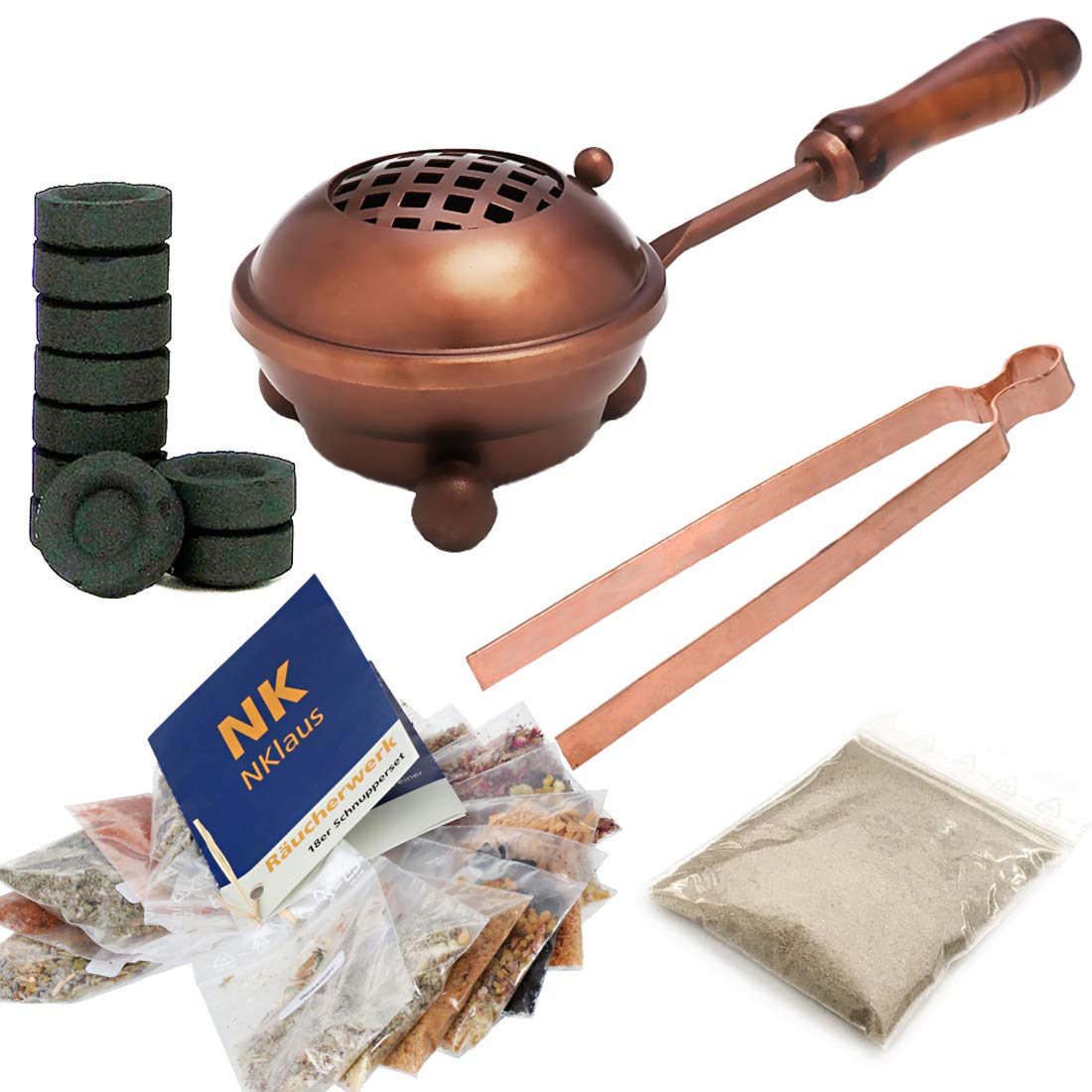 NKlaus Set bruciatore d'incenso 23 pezzi con miscele d'incenso erbe incenso pinze incenso carbone 40606