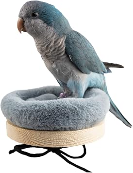Bird Perch Stand Platform with Warm Cotton Cushion, Wood Parrot Perch for Pet Parrot, Budgies, Parakeet, Cockatiels, Conure, Lovebirds, Rat, Mouse Cage Large, Grey