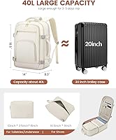 Vista 5 de LOVEVOOK Mochila de viaje para mujer y hombre, Beige, Mochilas de viaje