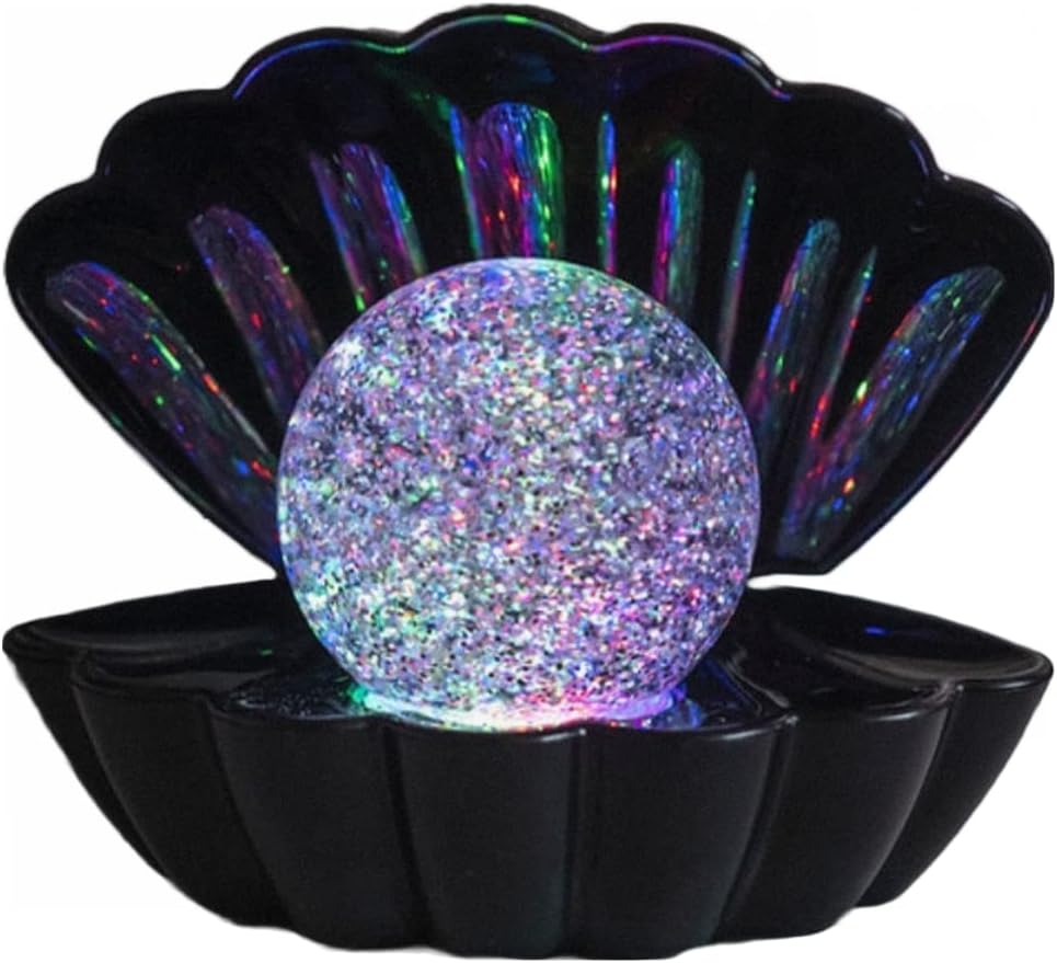 GPH garden pet home Sea Shell LED Colour Changing Glitter Mood Lamp Pearl Light Accent Lamp Portable Night Light Desktop Ornament Home Decor for Bedroom Living Room, Night Light, White