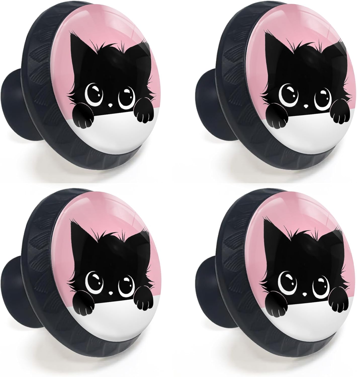 4 Pack Cute Black Cat Cabinet Knobs Round Drawer Pulls Cat Dresser Knob Cupboard Door Handles Hardware for Kitchen Bathroom Cabinets