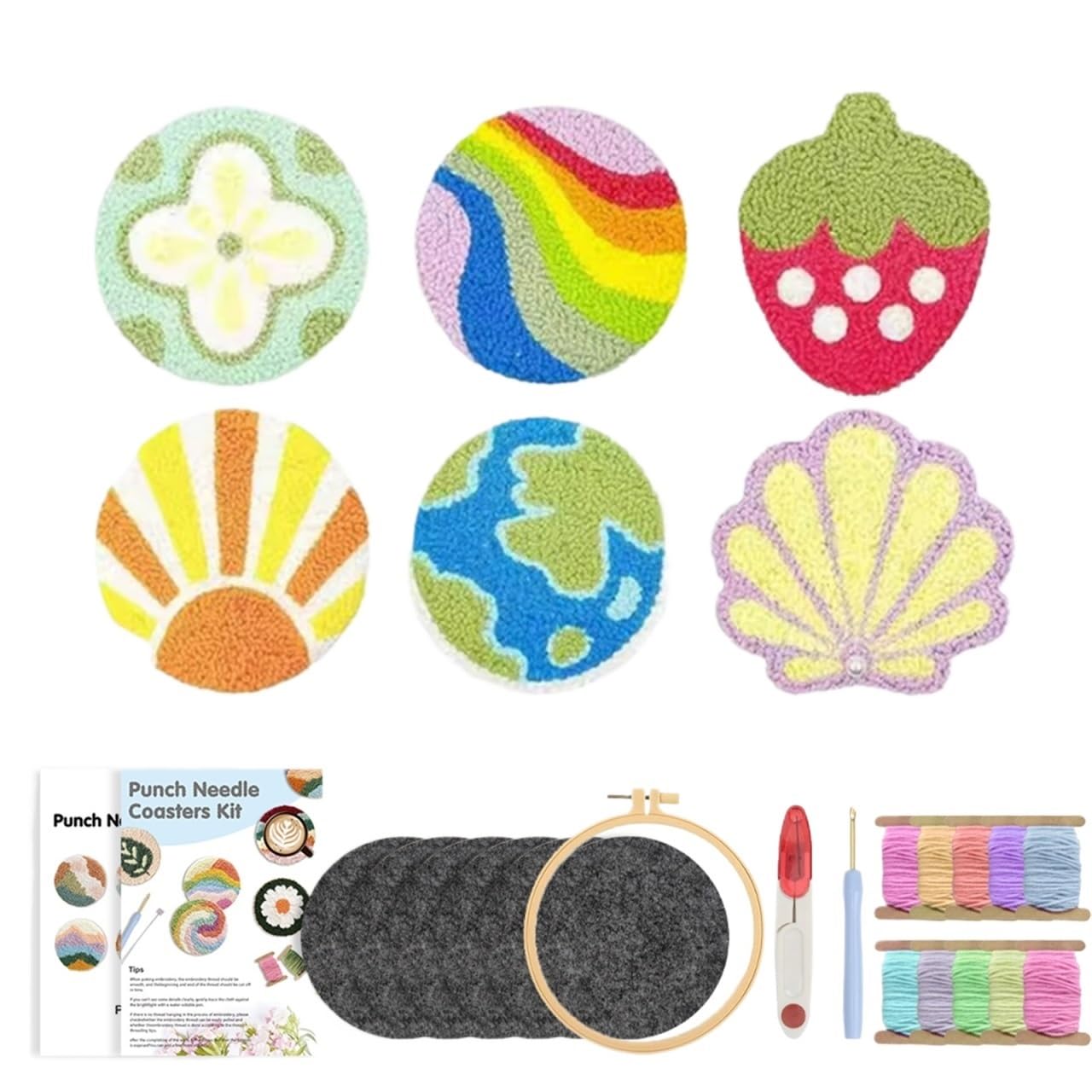 1set 6pcs/Set DIY Punch Needle With Coasters Kit Complete Embroidery Starter Set For Beginners for DIY(Color5)