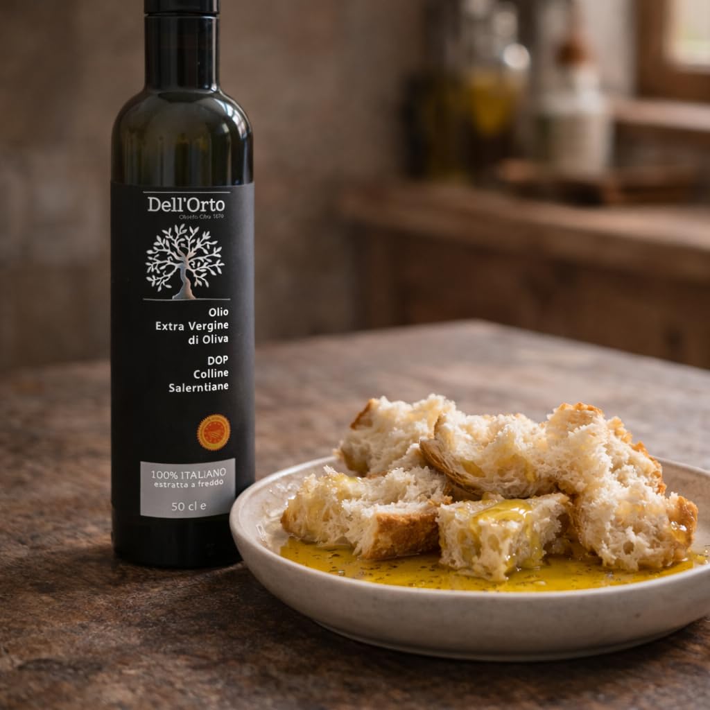 Dell'Orto PDO Colline Salernitane Extra Virgin Olive Oil (500ml) | Protected Designation of Origin | NYIOOC Gold 2025 | Artisan Crafted Cold Pressed Olive Oil, Campania | Harvest Date | 16.9 fl oz