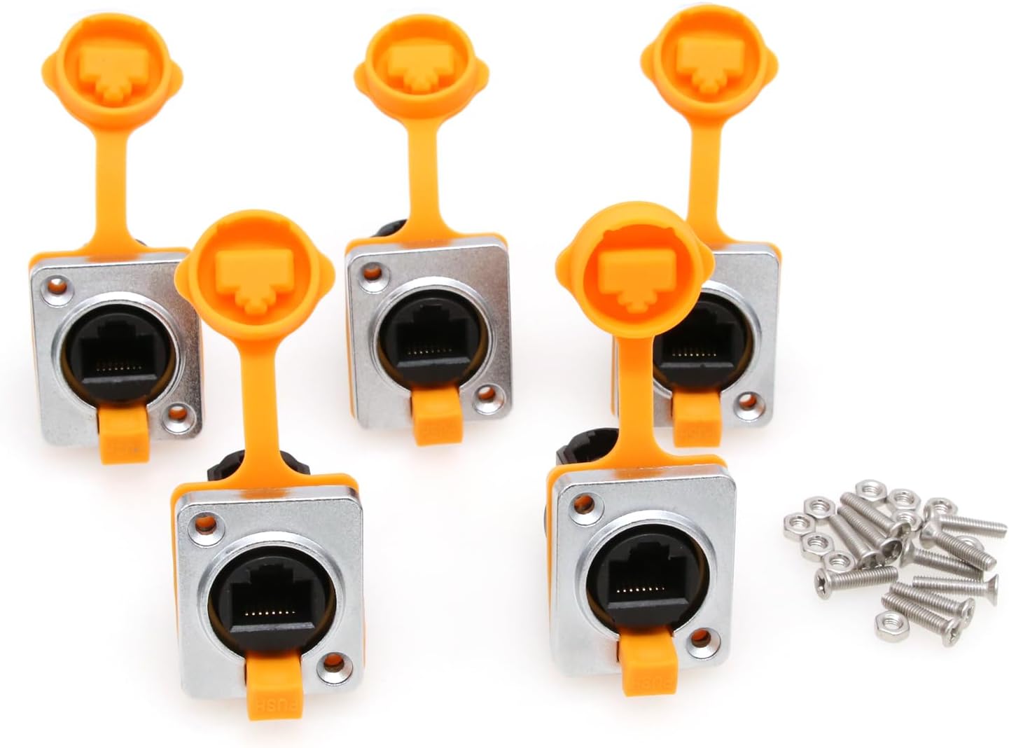 SZRMCC RJ45 Panel Mount Connector Cat5e RJ45 Ethernet Female LAN Module Bulkhead Panel Mount Coupler IP65 Waterproof Connector Socket with DustCap