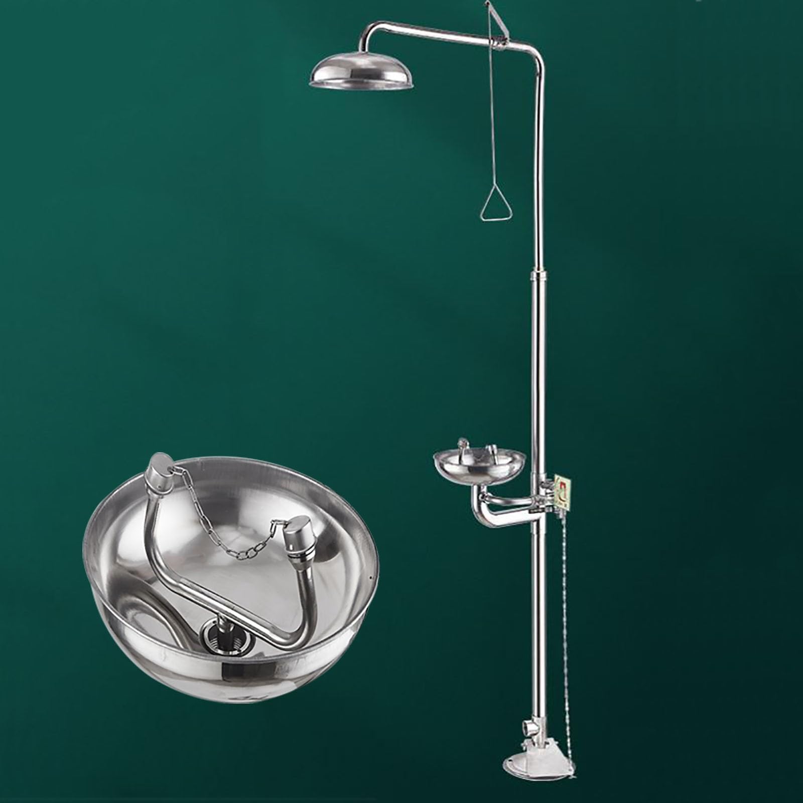 Estación lavaojos y ducha combinadas, estación lavaojos con ducha de emergencia, ducha de estación lavaojos de acero inoxidable, unidad de lavado de ojos con plomería de pie para uso industrial,