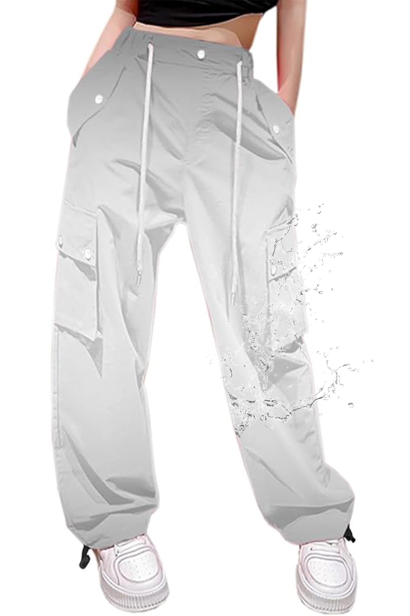 Cromoncent Cargo Pants Girls &amp; Women Parachute Pants Y2K Baggy Rave Clothes Waterproof with Pockets, 6 Years - 3XL