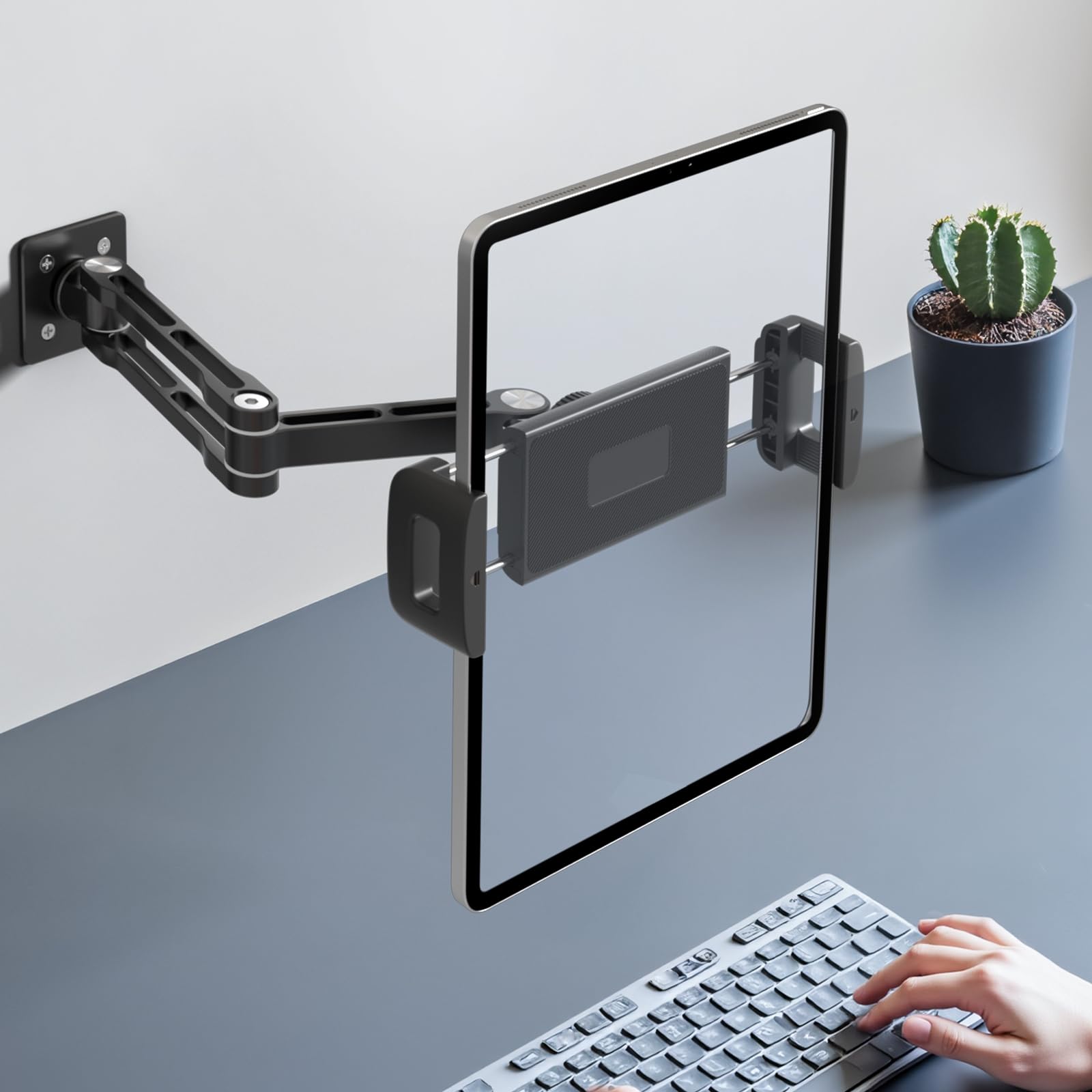 Julrrimg Aluminium Tablet Wandhalterung, 3-Fach 360° Schwenkbar Tablet Halterung Wand, Höhenverstellbar & Winkelverstellbar, Faltbar für iPad/Galaxy Tab/Switch (4.7-13 in)