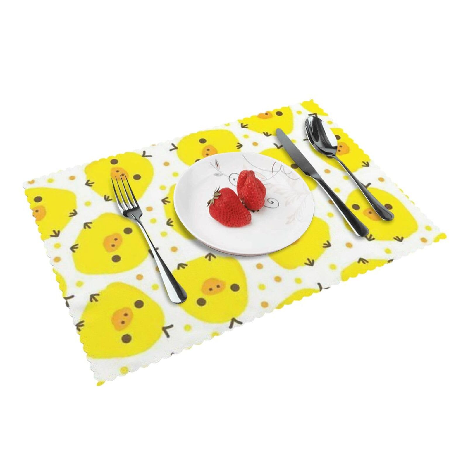 4 PCS Heat Resistant Placemat 45x30 CM, YELLOW chicken Printed Non-Slip Place Mats for Kitchen Dining Table Indoor Outdoor
