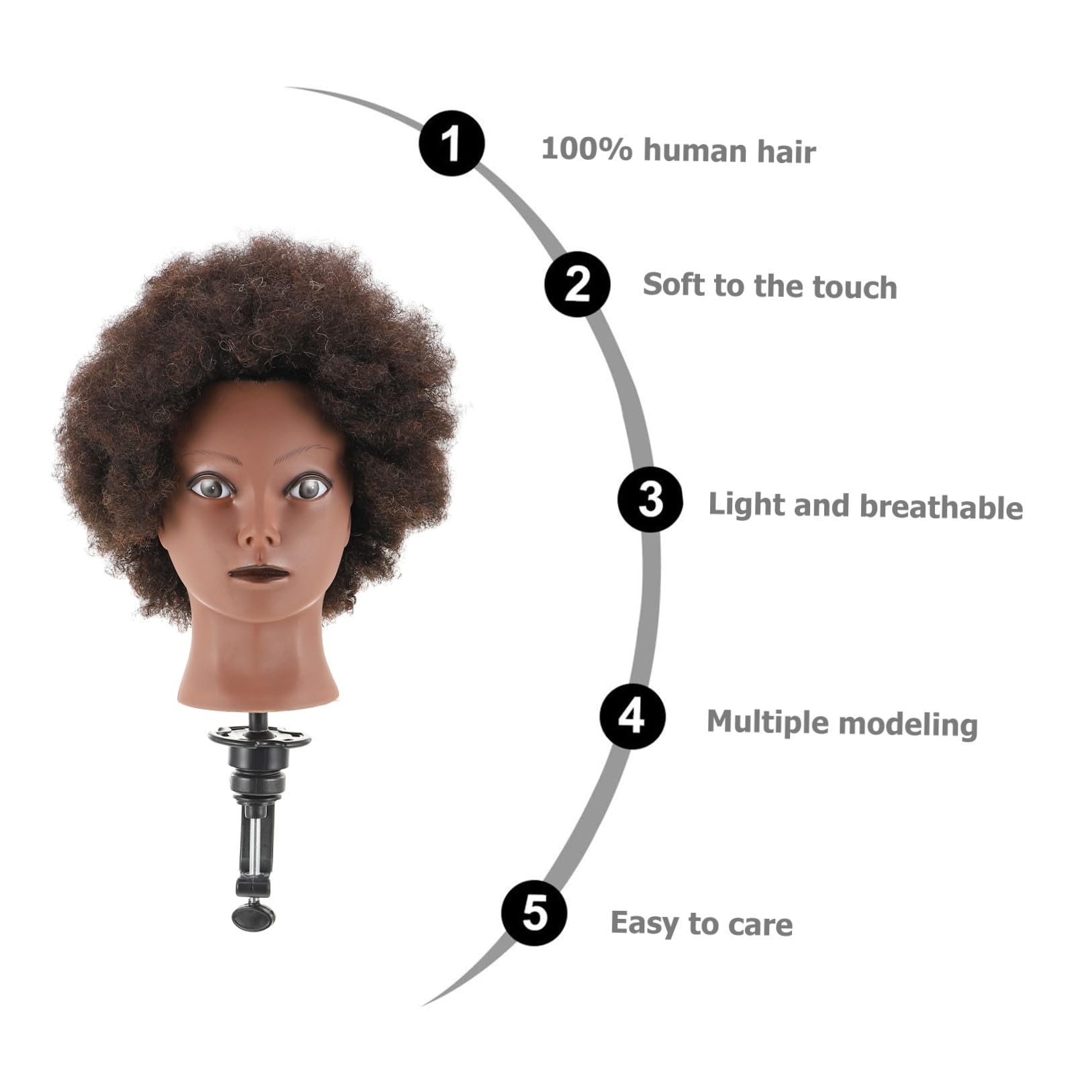 Haarübungskopf Puppe Schwarzer Friseur Übungskopf für Haarstyling | Friseur Kopf zum Üben Afro, Schwarzer Mannequinkopf mit Haaren Afro, für Haarstyling Training und Friseurakademie