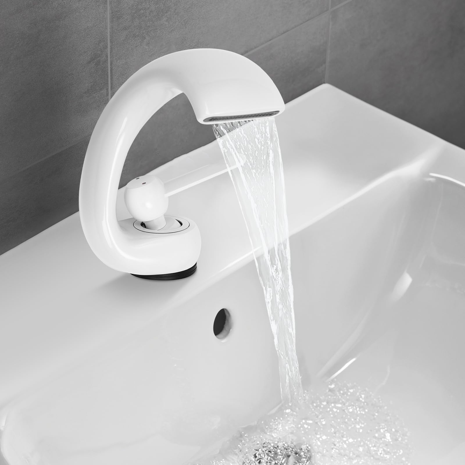 Rubinetto miscelatore per lavabo a cascata, in ottone e acciaio inox, 50 cm, monocomando, montaggio a soffitto, per bagno, hotel, salone (bianco)