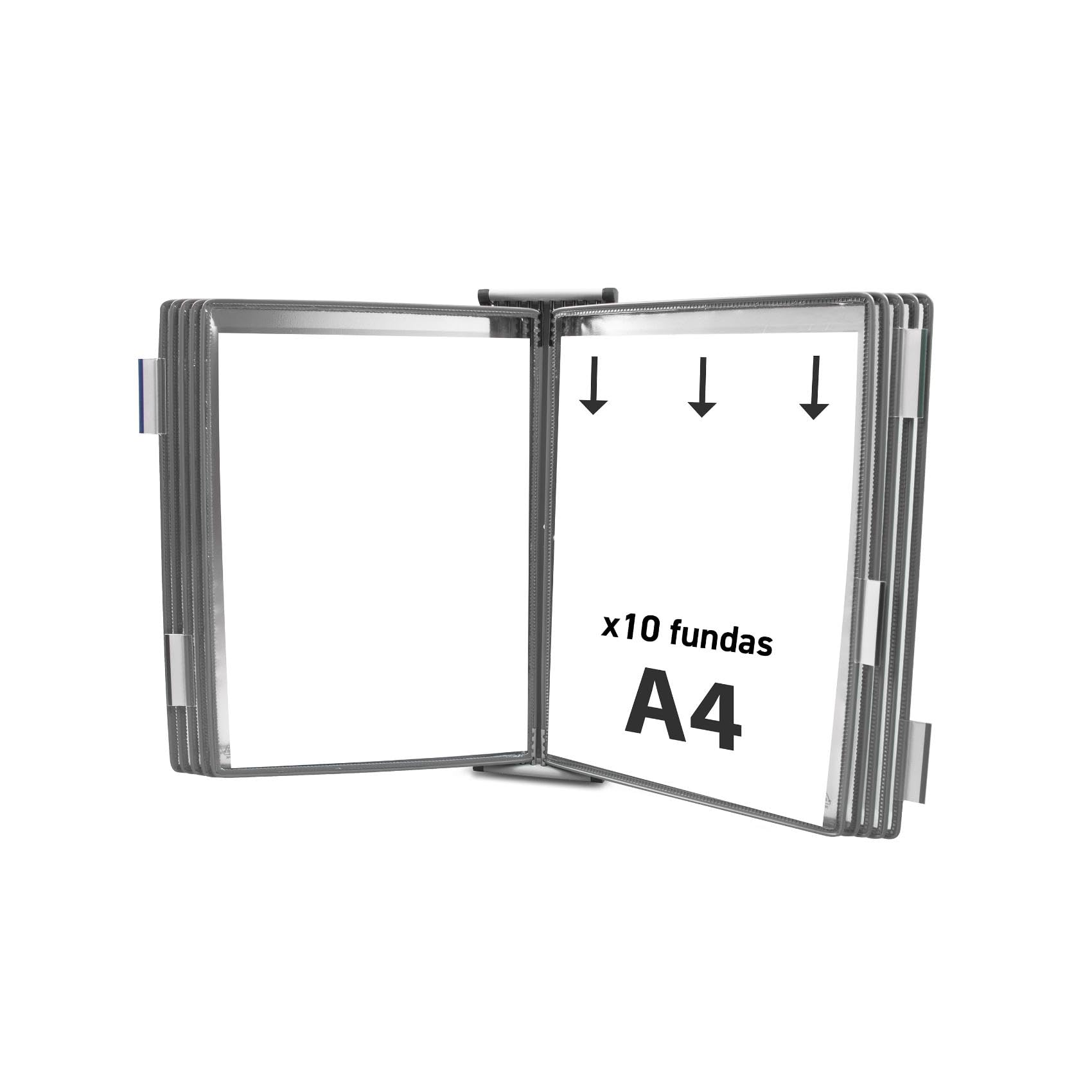 Djois, 414100 – Expositor Pared Metálico A4, Antirreflejo, 10 Fundas, Gris