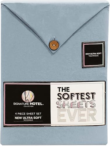 Miniatura 6 de Signature Hotel Collection - Sábanas de tamaño completo, sábanas de microfibra extra suave, 3 piezas, 15 pulgadas de profundidad, azul, individual