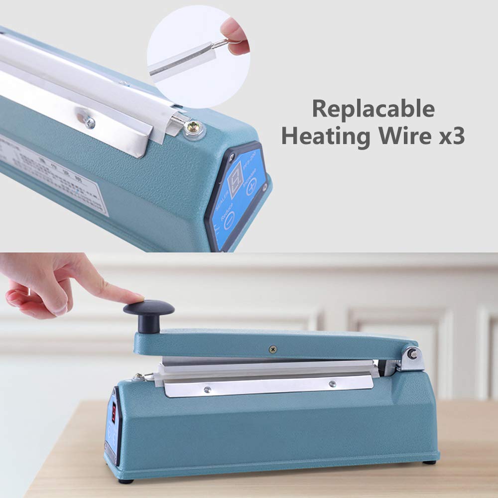 Hanchen Selladora Térmica 200/300/400mm Sellador de Bolsas de Plástico con Pantalla LED para Bolsa de PP PE Papel Kraft Textil no Tejido (Ancho de sellado: 3mm, Longitud de sellado: 200mm)