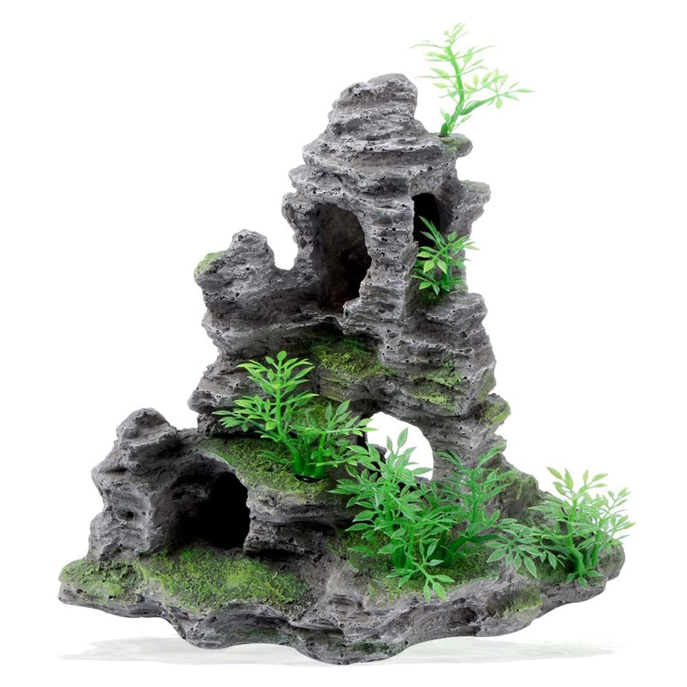 Aquarium Ornament Berg Dekor Stein Statue Steingarten Höhle Landschaft für Aquarium Dekorationen, groß