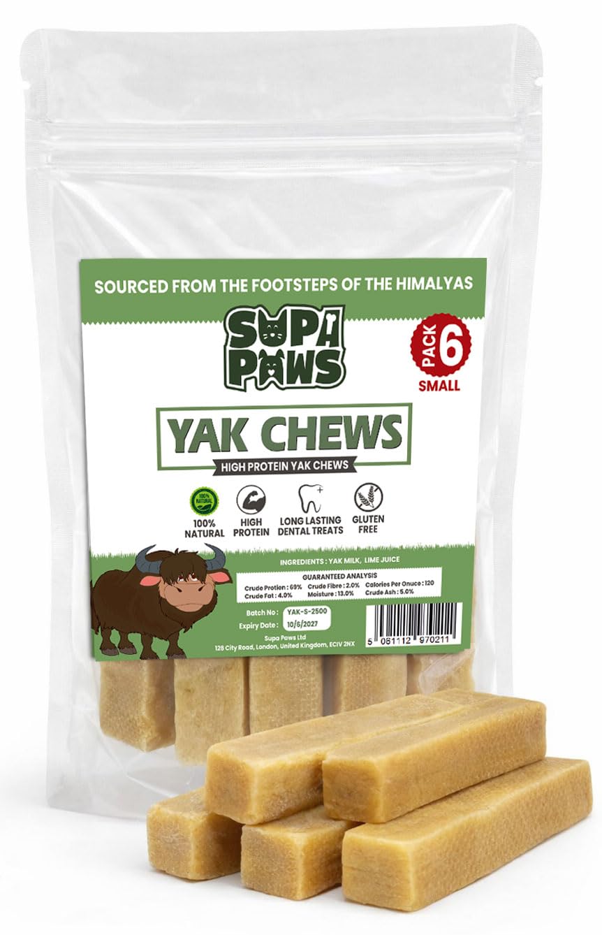Supa Paws 6 Small Yak Chews for Dogs, Full of Protein long Lasting Dog Chews, 100% Natural Himalayan Yak Milk Dog Chews, Odor Free Dental Chew for Aggressive Chewers, Toothsome Yak Bars for Dogs