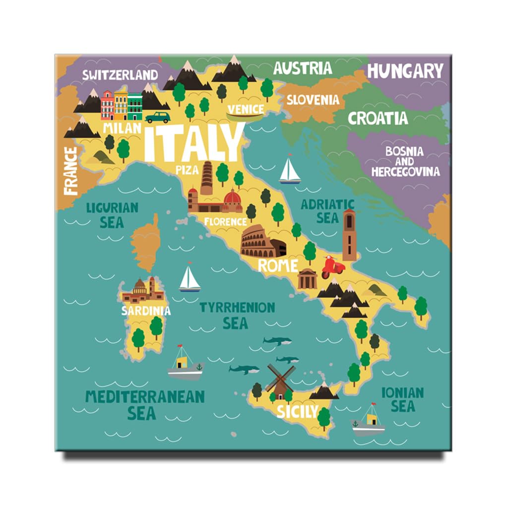 Italy Map Fridge Magnet Square Locker Magnet Rome Travel Souvenir Milan Venice