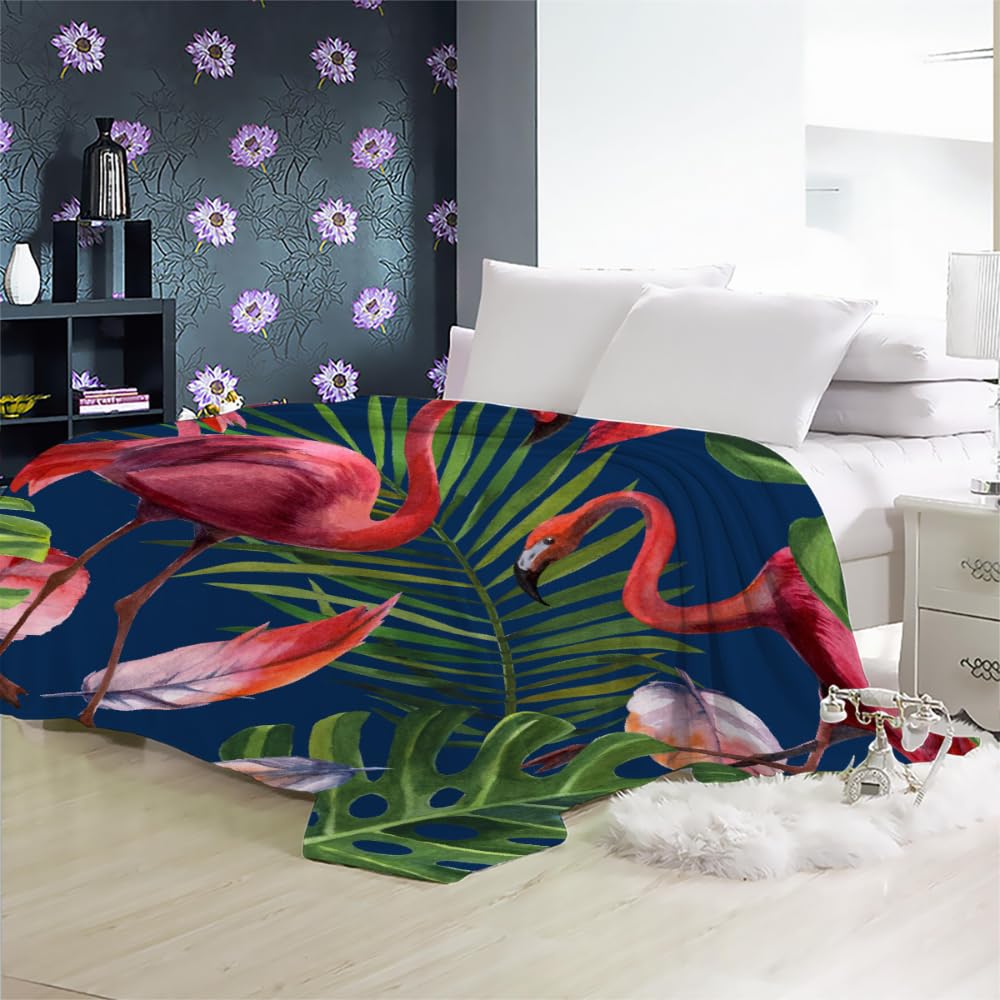 Couverture Tropicales Palmier Feuilles Enfant Garcon Fille,Couverture Polaire Epaisse Hiver Chaude Doux Été Camping,Flanelle Flamant 3D Plaids,Couverture Lit 1 Personne 180X200,B4