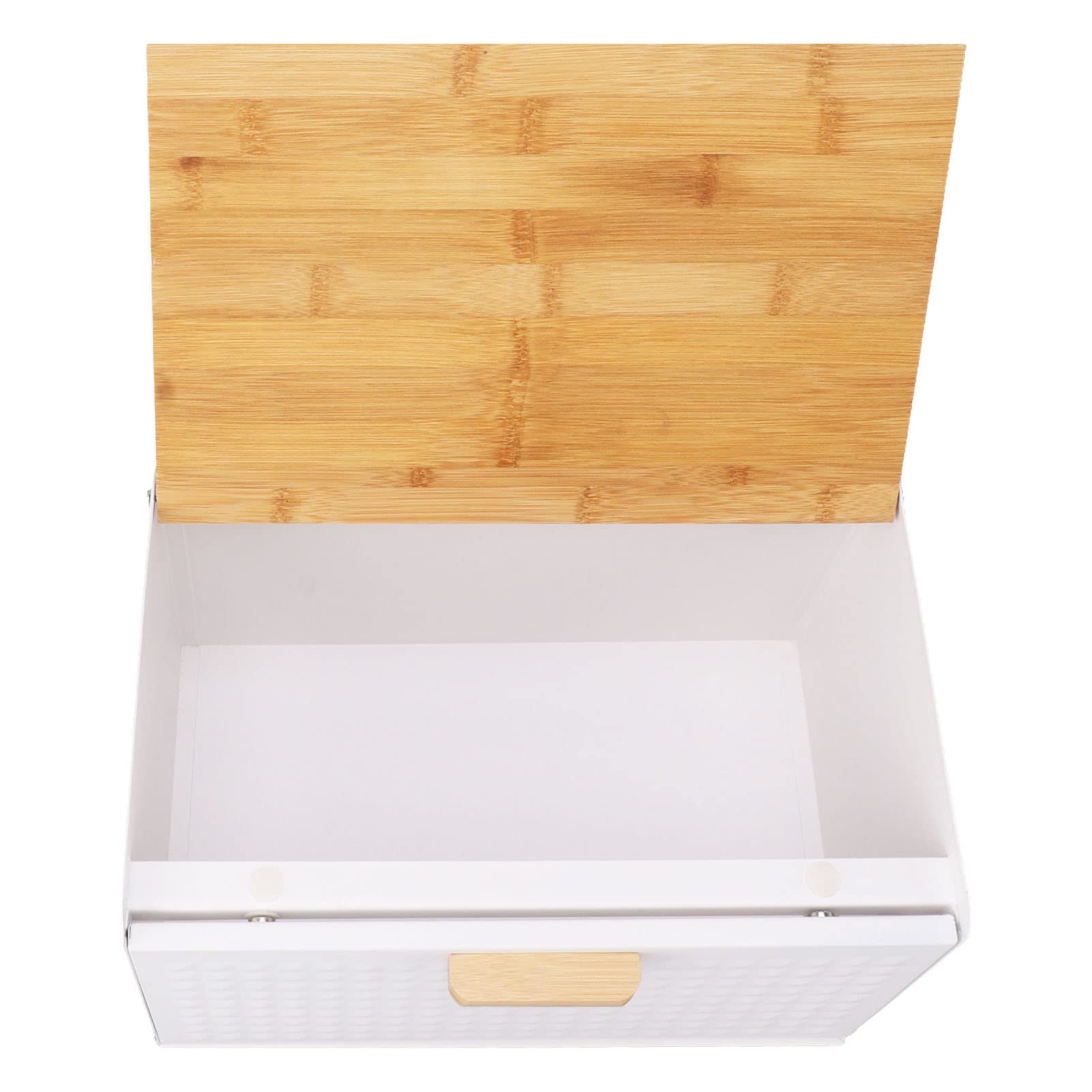 Cocoarm Skrzynka na Chleb Drewniana z żelazną ramą, Pojemna i Wytrzymała Organizator na Chleb na Blat Kuchenny, 35,5x21,5x20 Cm (WHITE)