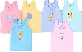 BENAVJI Light Color Printed Soft Cotton Regular Fit Sleevless Baby Vest Unisex Baby Boys' & Girls Baniyan Pack of 6